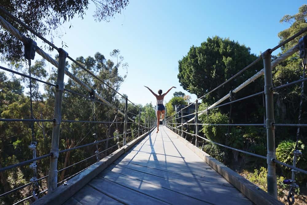 Au Pair on a suspension bridge in San Diego